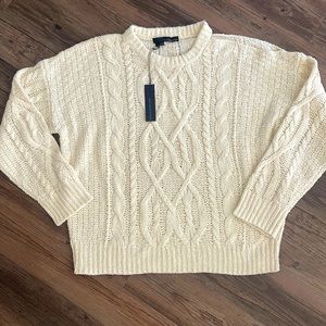 NWT 360 Sweater Ivory with cut out shoulder size large